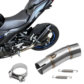 YZCHAIN mid pipe mounted on motorcycle illustrating clean factory integration