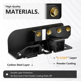 YZONA angled view of hitch receiver demonstrating 2-inch square opening benefit
