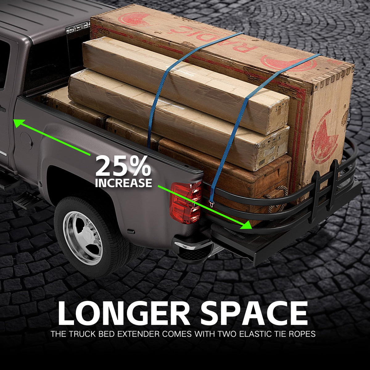 YZONA extender flipped out adding 21 inches of load length for long cargo