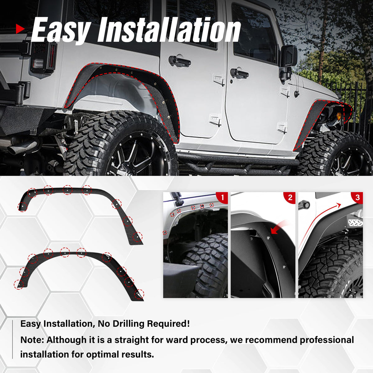 YZONA flare mounted side profile on Jeep showing cleaner wheel defense