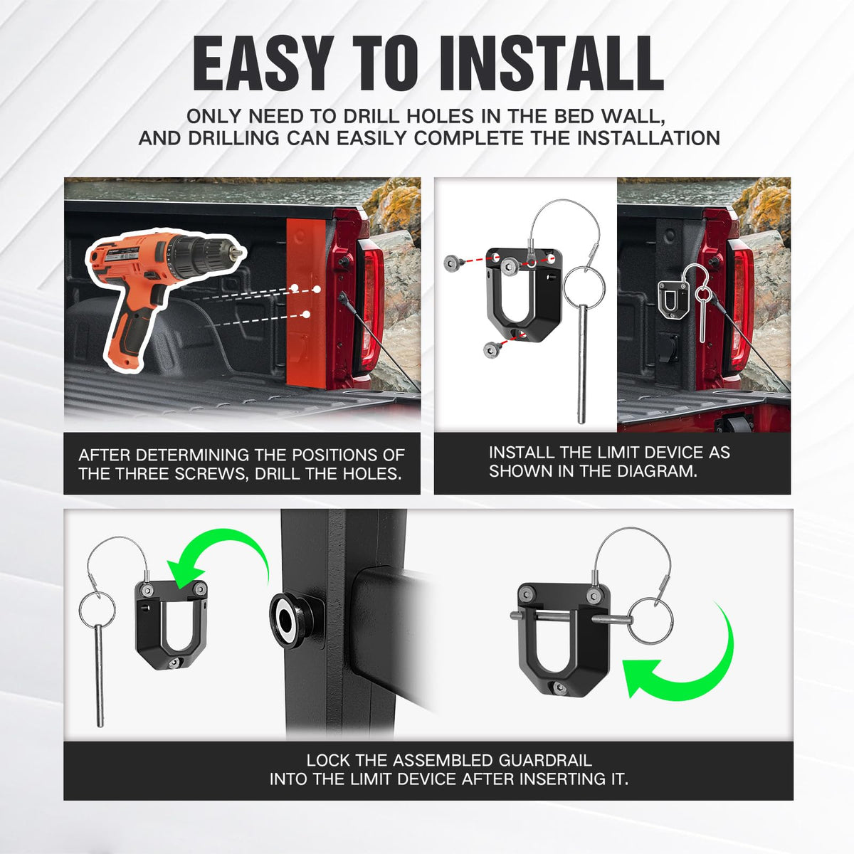 YZONA raised 3-inch mounting bracket detail showing drill-required installation