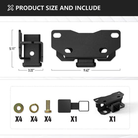 YZONA hitch next to measuring tape showing scale and 2-inch receiver compatibility