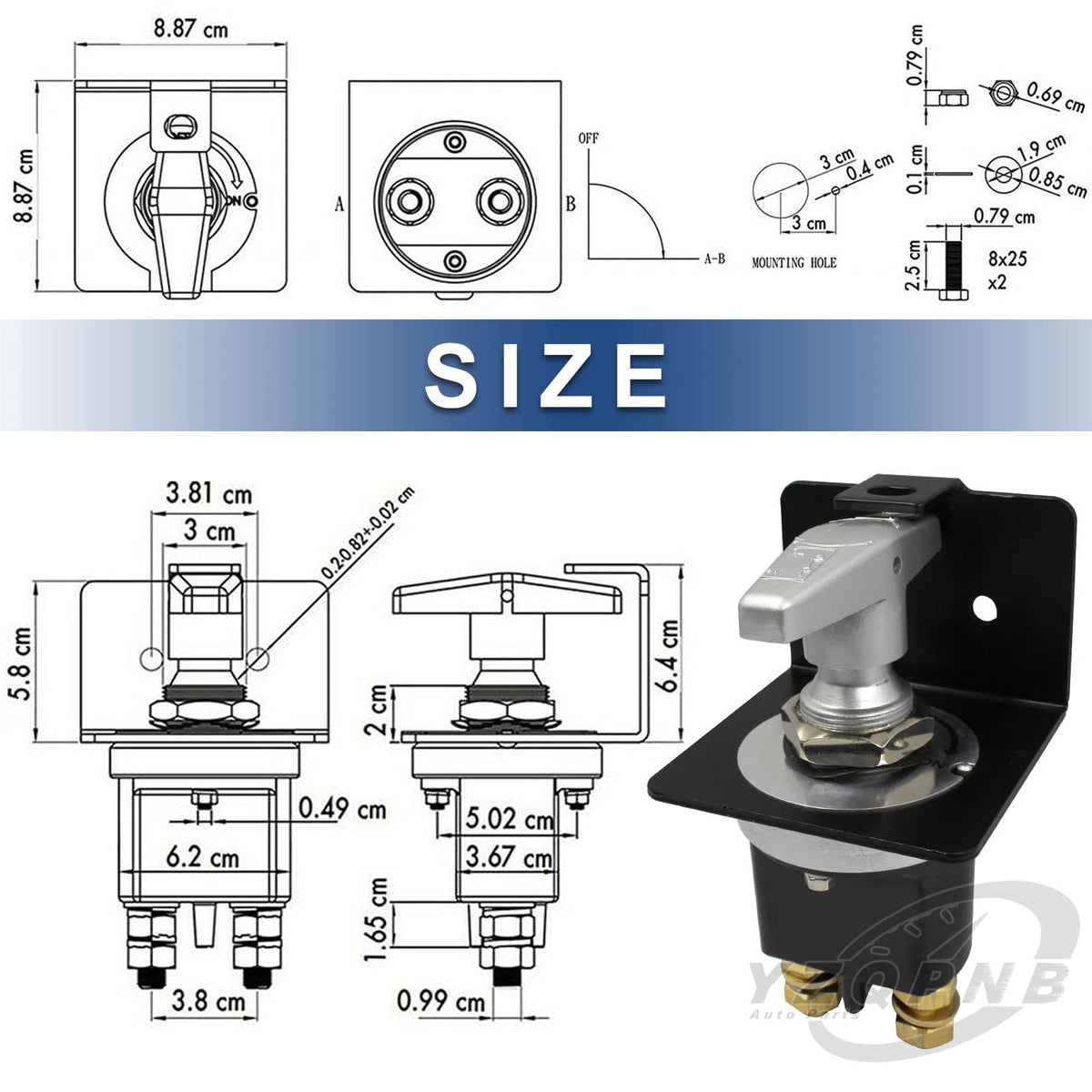 YZQPNB close-up of silver-plated copper terminal for improved conductivity