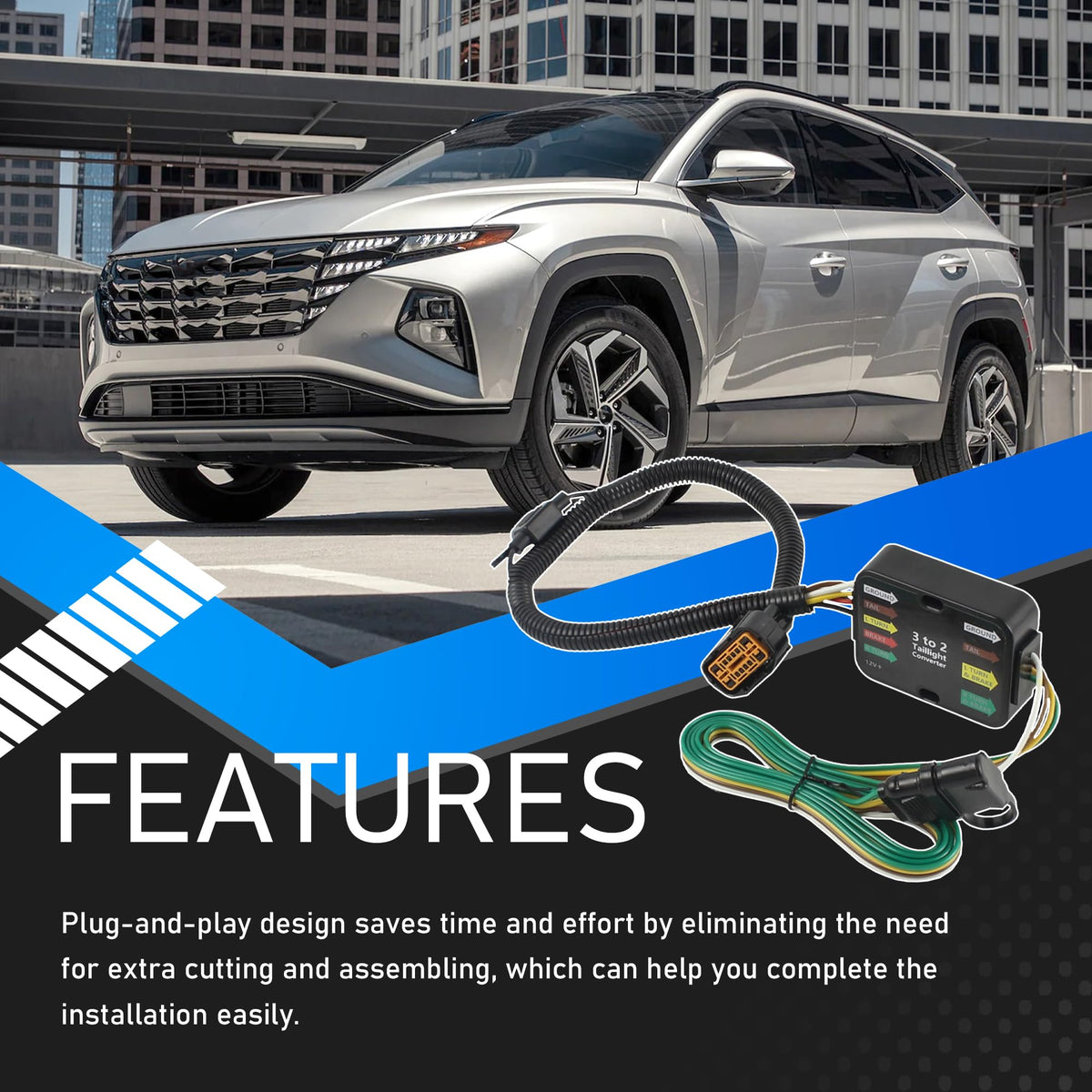YzusGomumu harness installed in vehicle tow socket for quick plug-and-play benefit