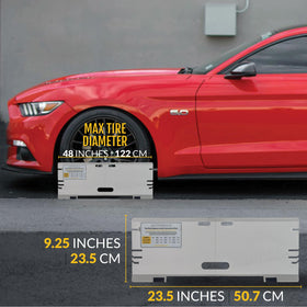 Zackman Scientific plate in use on car wheel demonstrating correct measurement placement