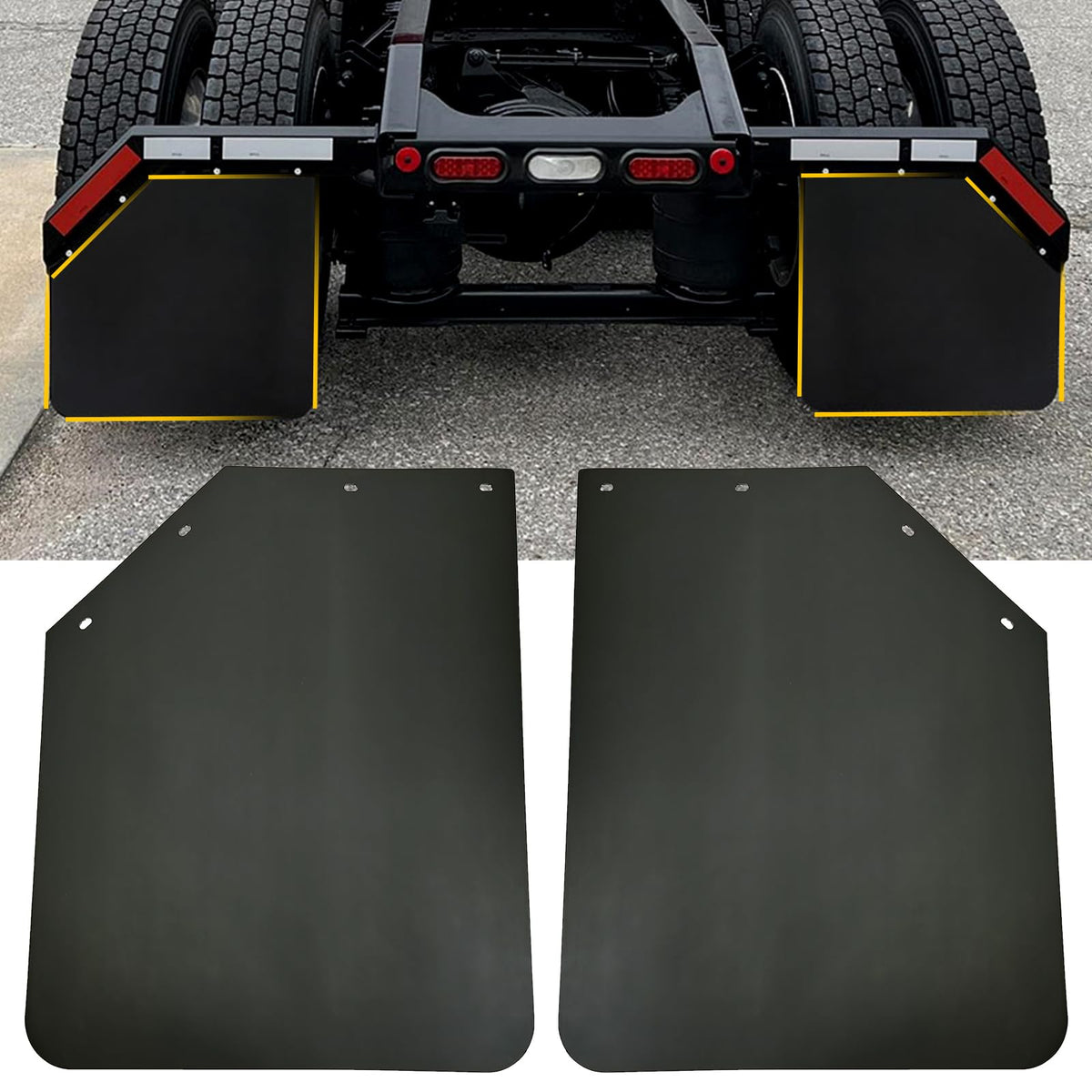 ZANURA front view of two angled mud flaps showing full coverage and protection
