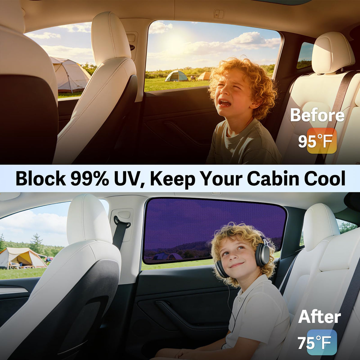 ZATOOTO installed in car behind child seat creating cooler, calmer space