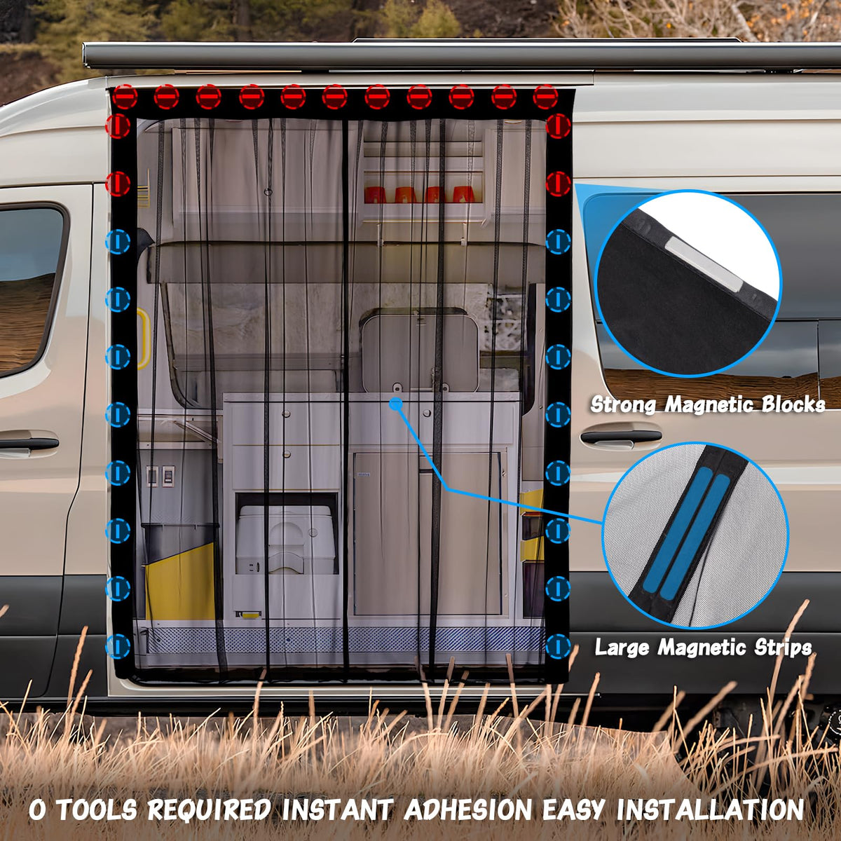 ZATOOTO screen installed in a Mercedes Sprinter van illustrating camper compatibility