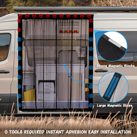ZATOOTO screen installed in a Mercedes Sprinter van illustrating camper compatibility