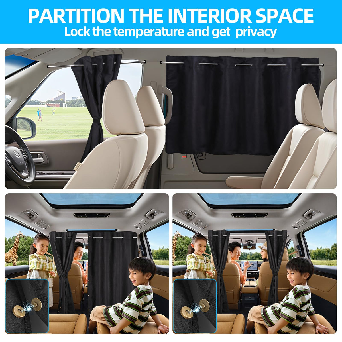 ZATOOTO installed side window curtain showing full coverage and child sun protection benefit