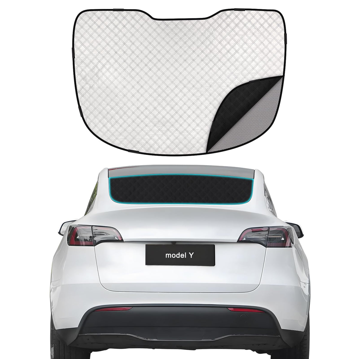 ZATOOTO lifestyle shot of parked Model Y with sun reflected outward