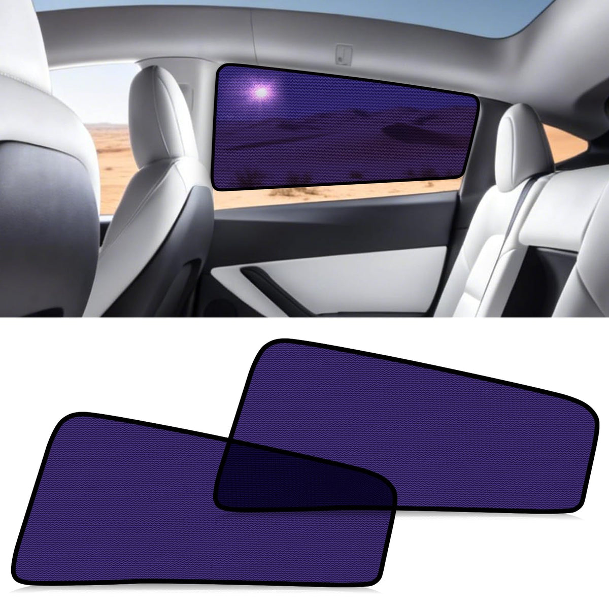 ZATOOTO front view of Model Y rear shade showing full coverage benefit