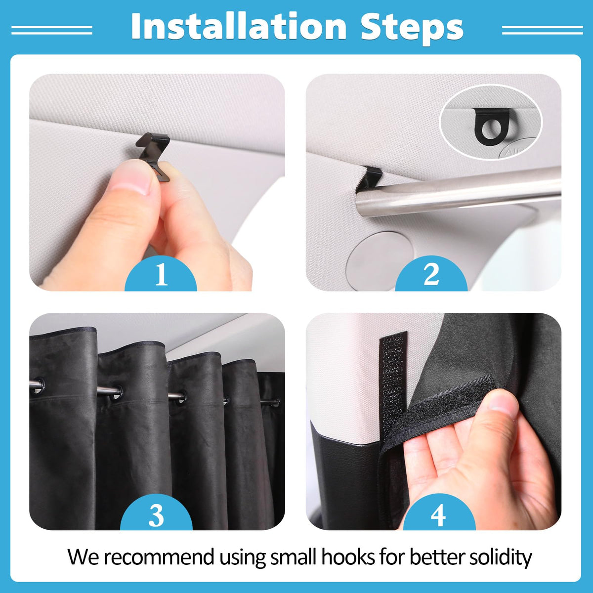 ZATOOTO side straps and Velcro anchors securing curtain to pillars