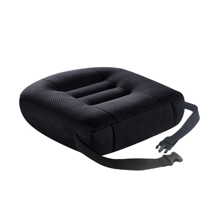 ZAVM booster seat front view shows lift and supportive shape for better visibility