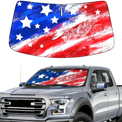 ZAZCQIL front view showing flag pattern and full windshield coverage benefit