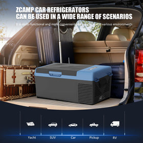 zcamp KI15 with included DC and AC power adapters, enabling car and home use