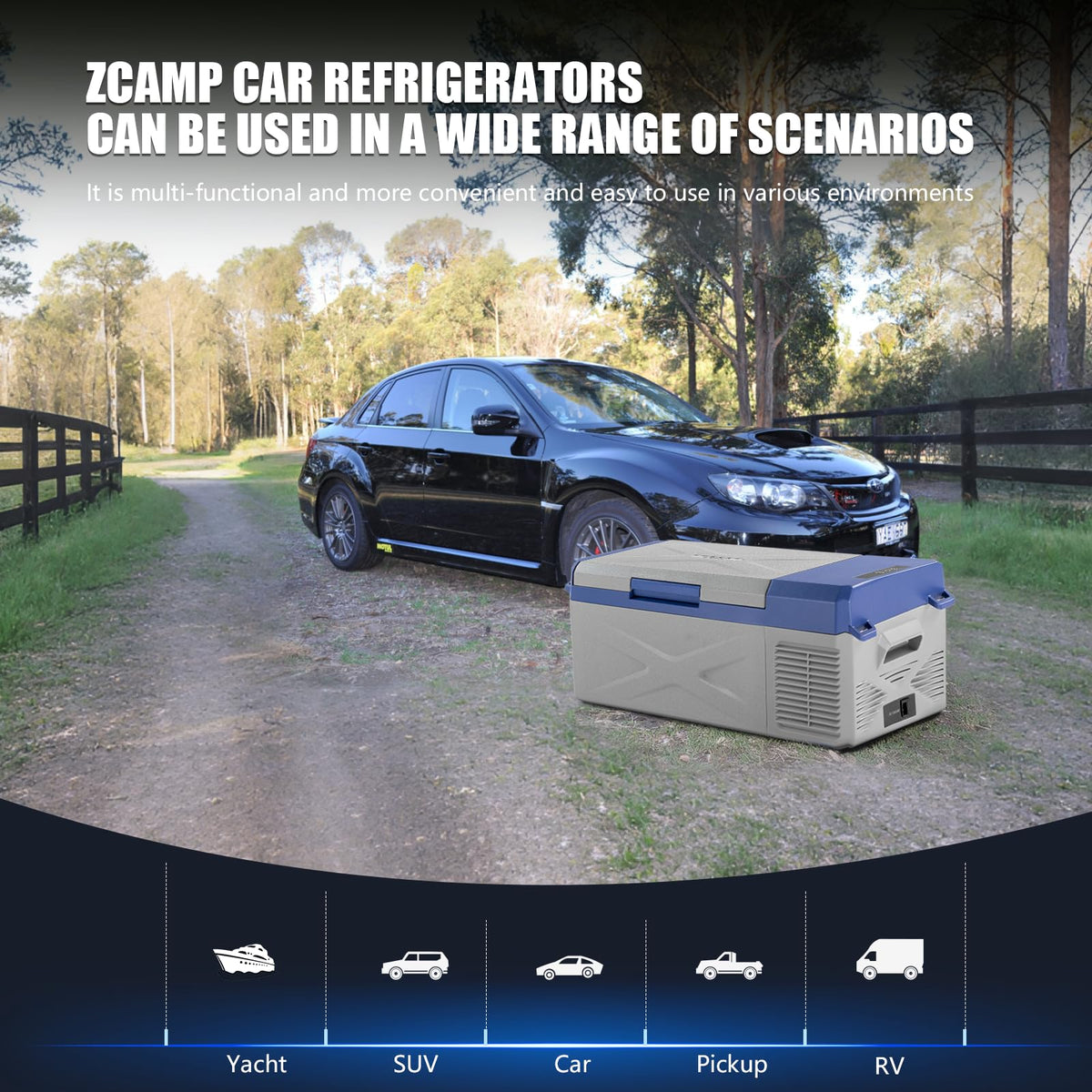 zcamp installed in car trunk demonstrating travel-ready cooling convenience
