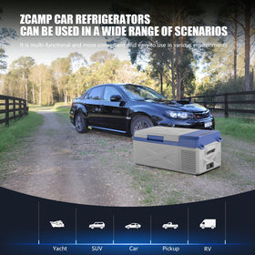 zcamp installed in car trunk demonstrating travel-ready cooling convenience