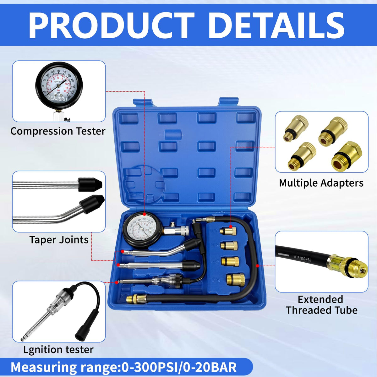 ZEAJSRU gauge close-up showing 300 PSI dual-scale for clear accurate pressure readings