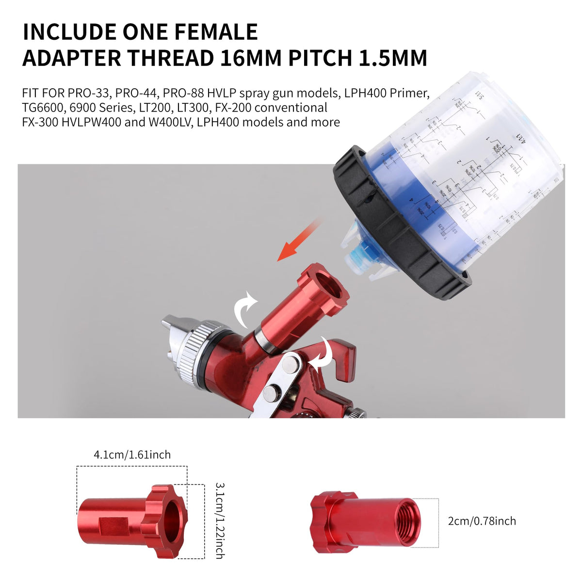 Zeinlenx adapter thread close-up fitting common 16mm 1.5mm guns