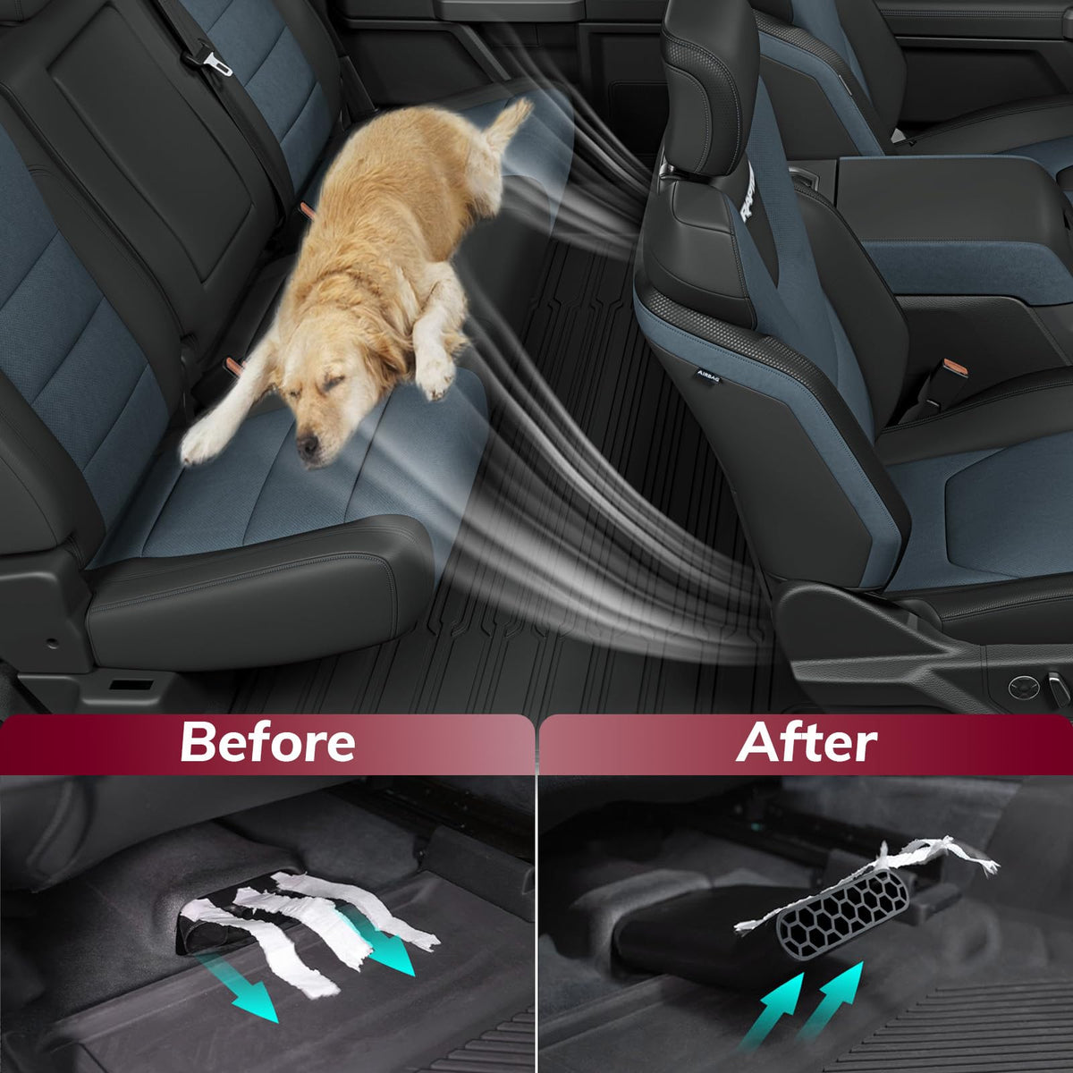 Zelvoro installed under-seat in truck illustrating improved rear comfort