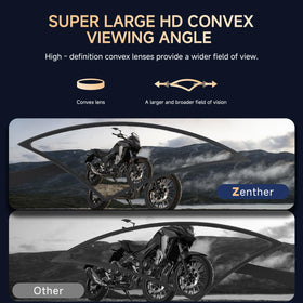 ZENTHOR mirror mounted on Harley handlebar demonstrating fit and stability benefit