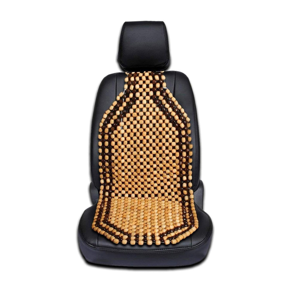Zento Deals front view of wood beaded seat cover showing full fit and breathability