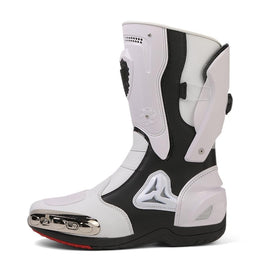 Zeozoom front view of white motorcycle boots showing protective silhouette and style