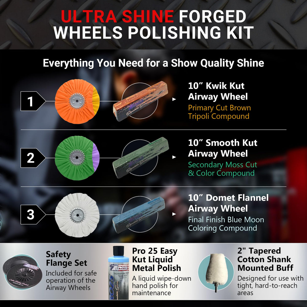 Zephyr close-up of 10-inch airway buff wheel texture providing controlled cooling and finish