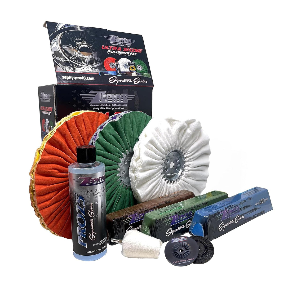 Zephyr front packaging showing full Ultra Shine kit for instant identification and convenience
