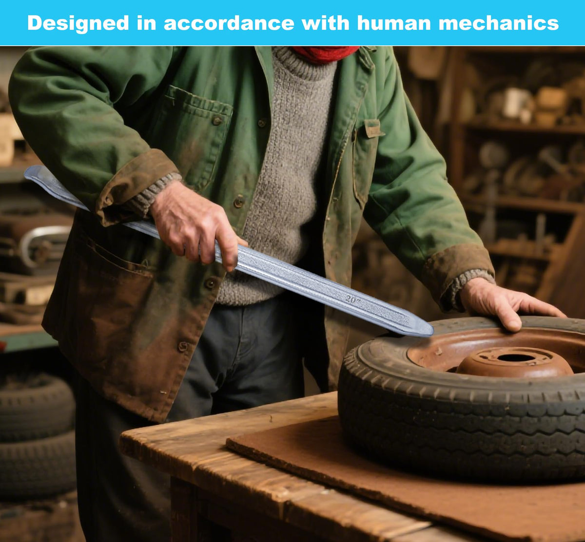 Zepkouel tire spoon in use removing a motorcycle tire illustrating faster tire changes