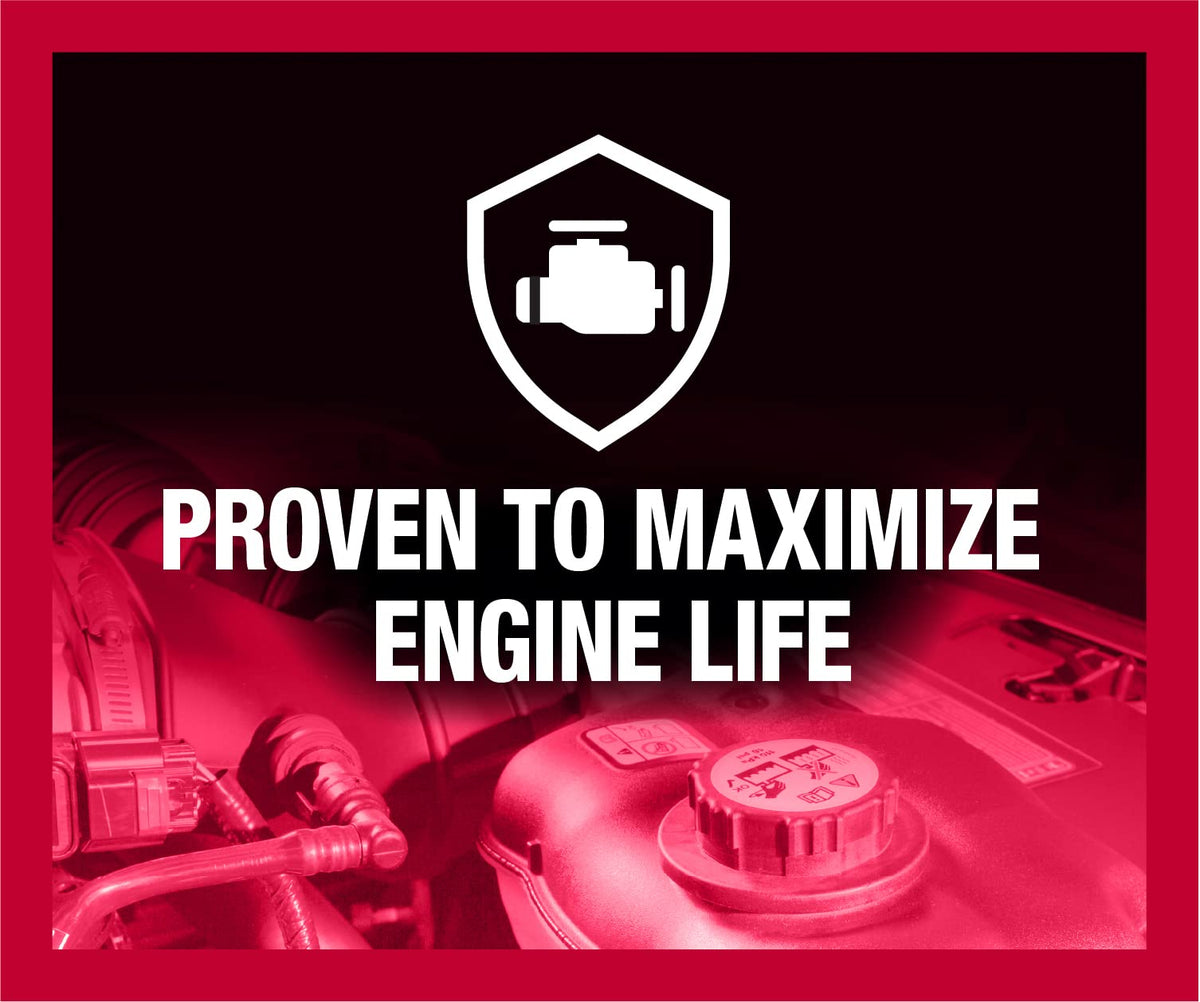 Zerex bottle beside open car hood showing compatibility and maintenance benefit