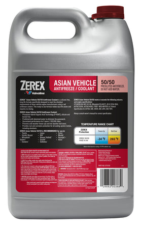 Zerex side label close-up showing specifications and OEM compliance benefits