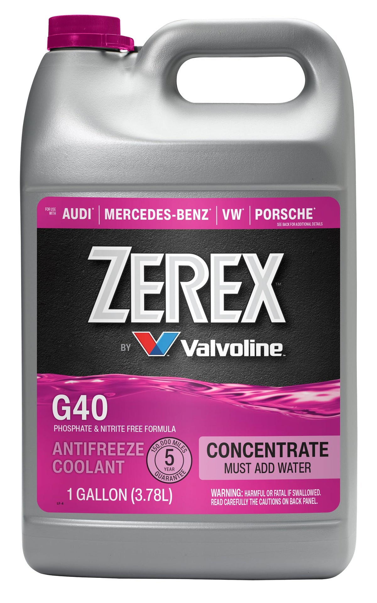 Zerex G40 front label showing product name and benefits for engine protection