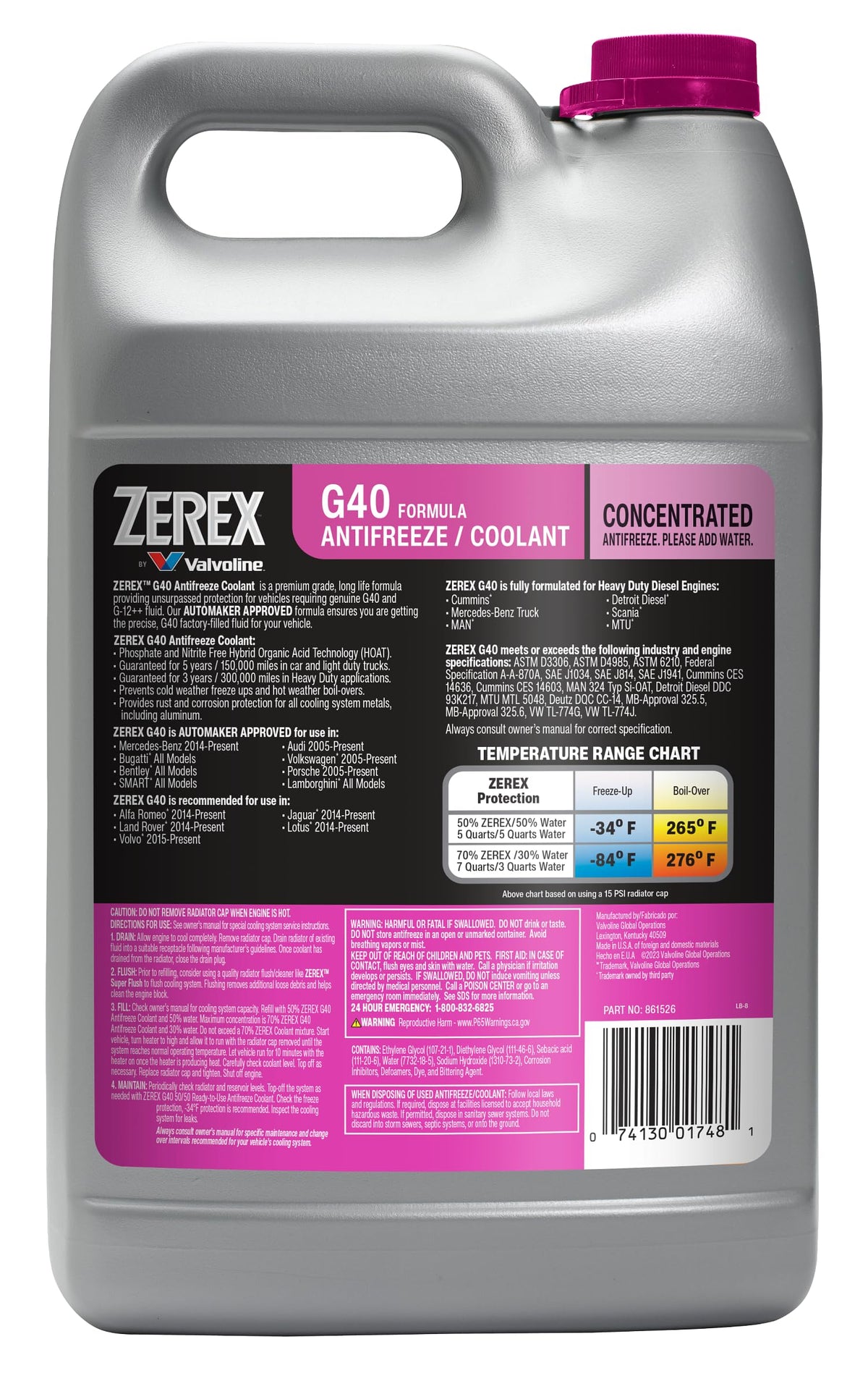Zerex G40 pour spout closeup demonstrating easy, mess‑free refills