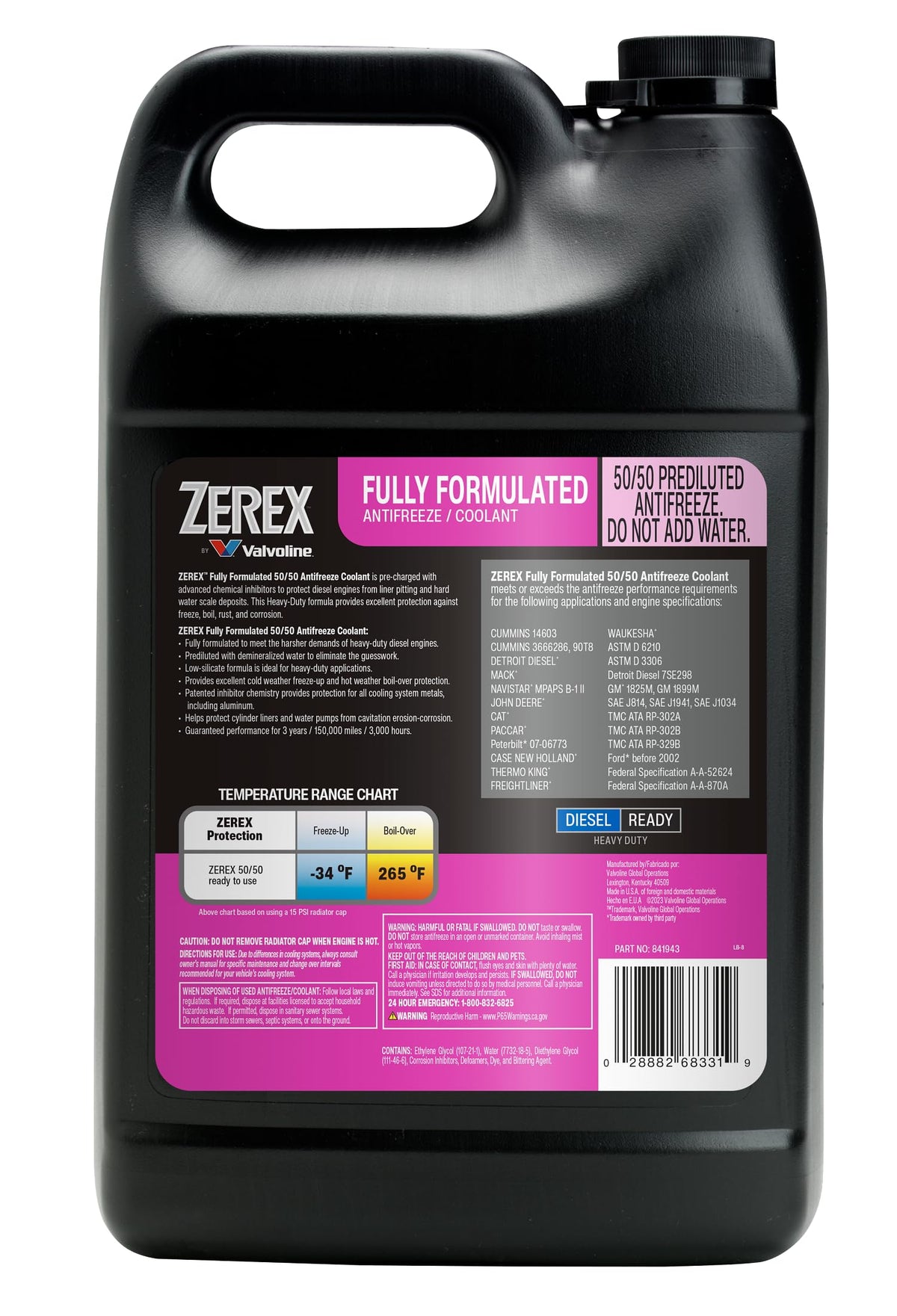 Zerex pouring premixed 50/50 coolant for fast, mess-free service