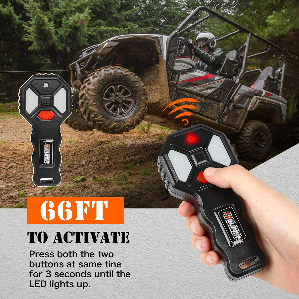 ZESUPER winch lifting ATV during trail recovery showing reliable rescue benefit