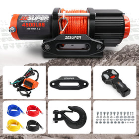 ZESUPER winch installed on an ATV in mud showing reliable recovery capability