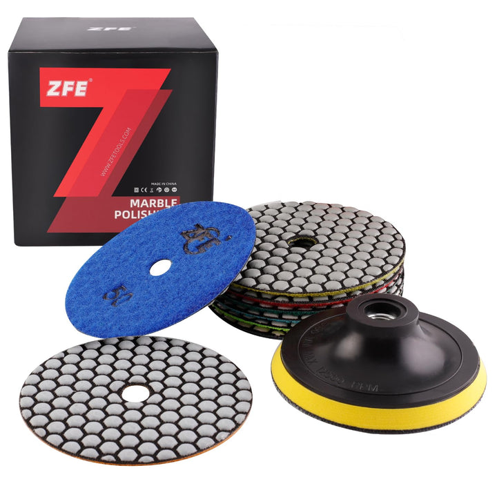 ZFE front view of 4-inch polishing pads kit showing contents and benefit fast polishing