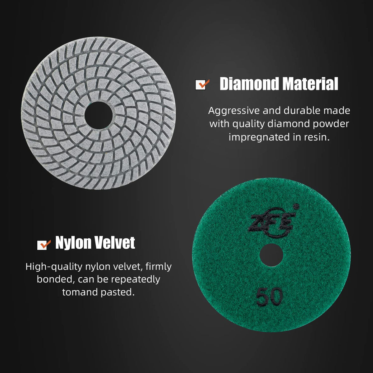ZFE threaded polishing plate detail ensures secure fit and compatibility
