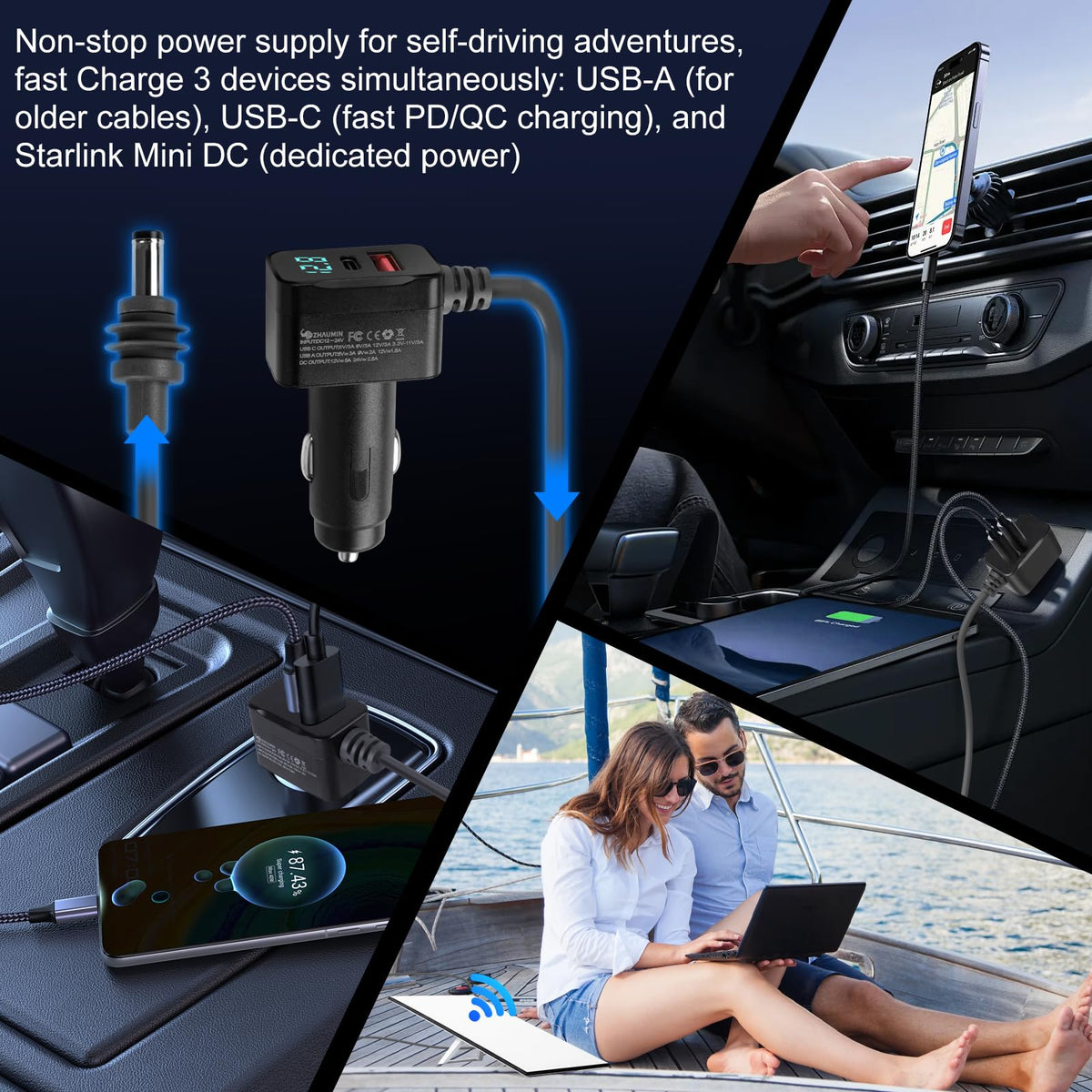 Zhaumim USB-C PD and USB-A ports detail for fast charging phones and tablets