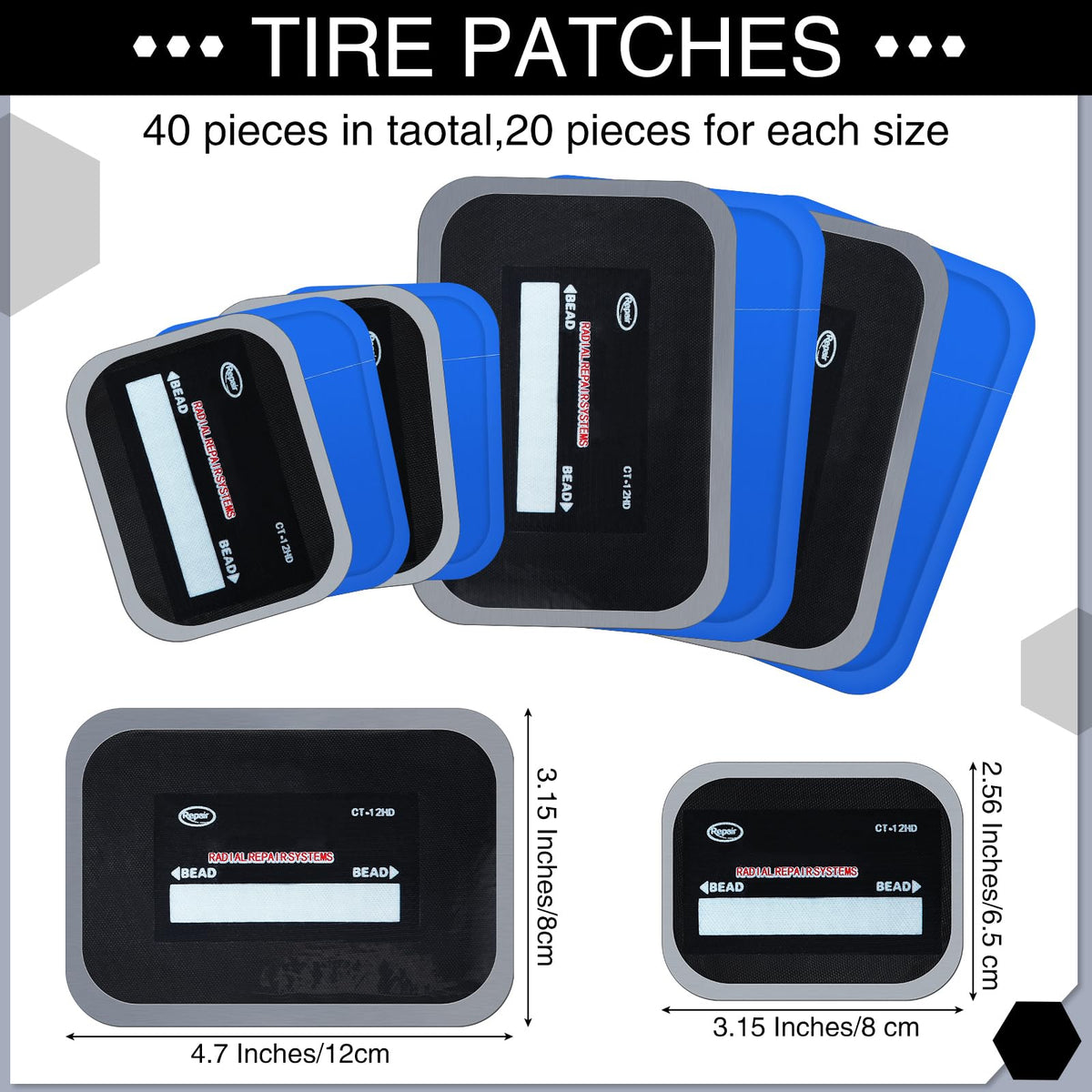 Zhengmy patches laid out with printed dimensions showing two rectangle sizes