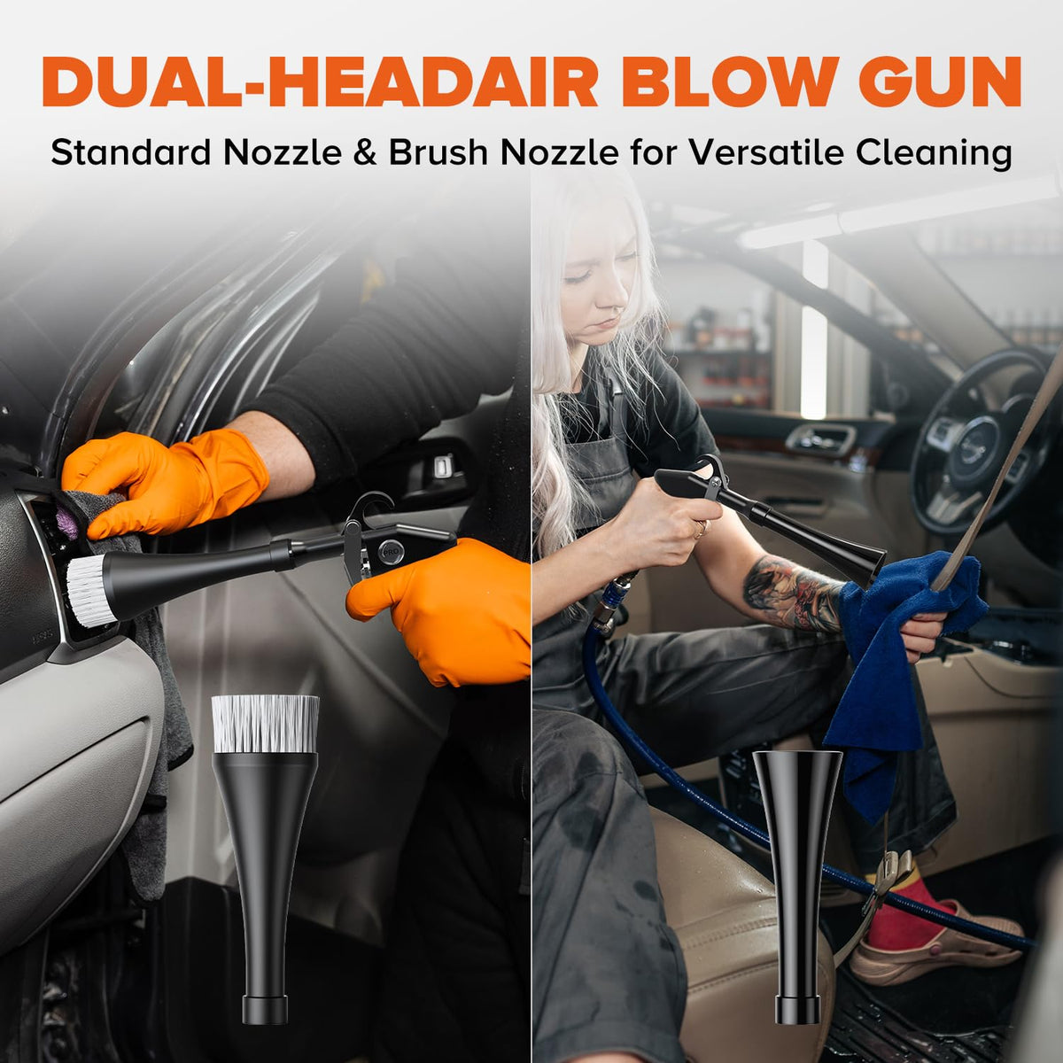 Zhevebaga kit with adapter and brush for versatile car cleaning tasks