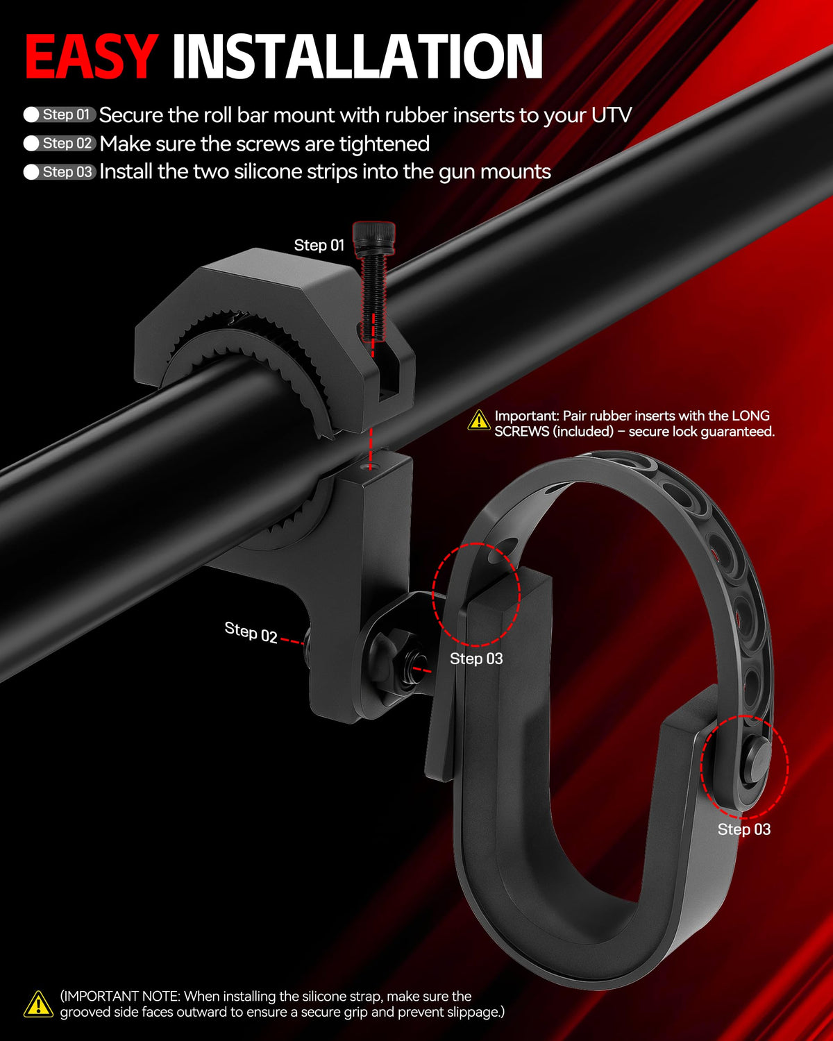 ZHILXN display of four rubber inserts showing fit options for different roll bar diameters
