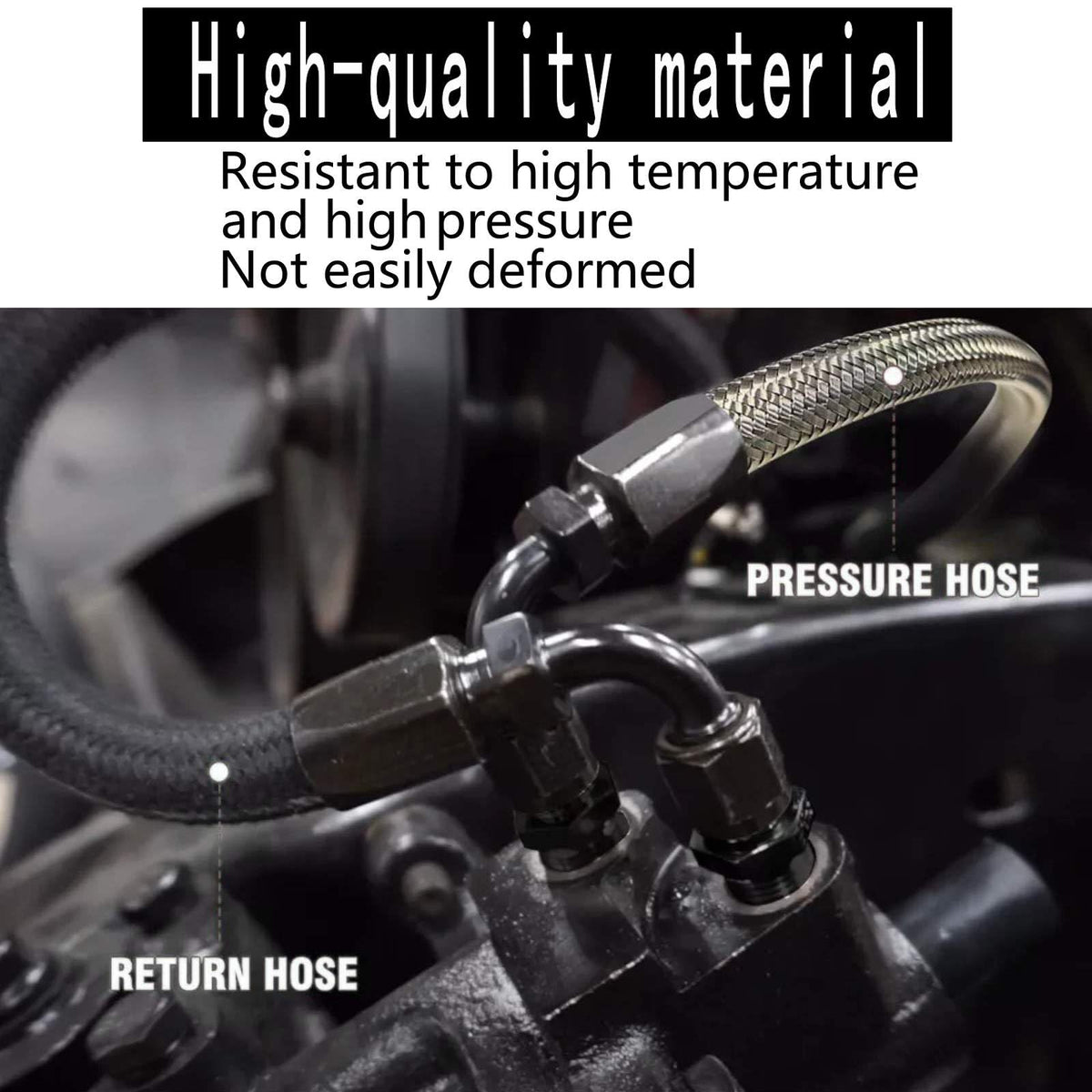 ZHSYMX hoses installed on Chevy C10 steering box illustrating correct fit and routing