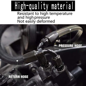 ZHSYMX hoses installed on Chevy C10 steering box illustrating correct fit and routing