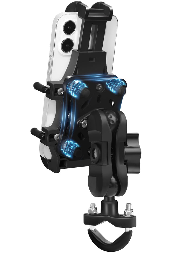 ZIDIYORUO front view of handlebar phone mount showing compact durable design and secure fit