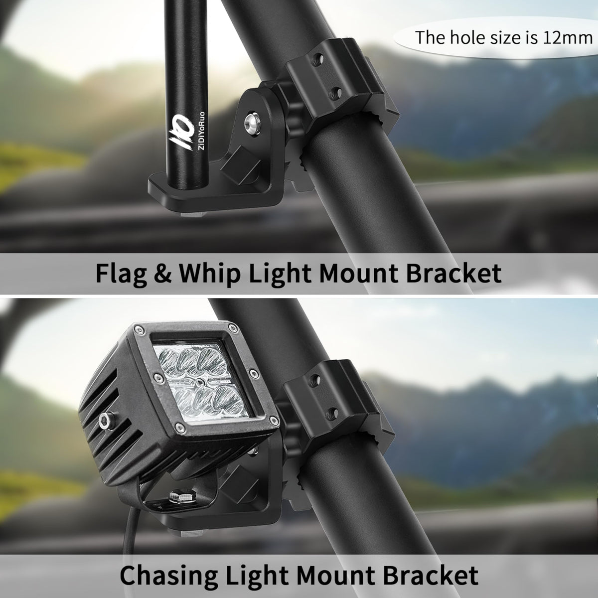 ZIDIYORUO light bar angle detail illustrating tool-free beam adjustment benefit