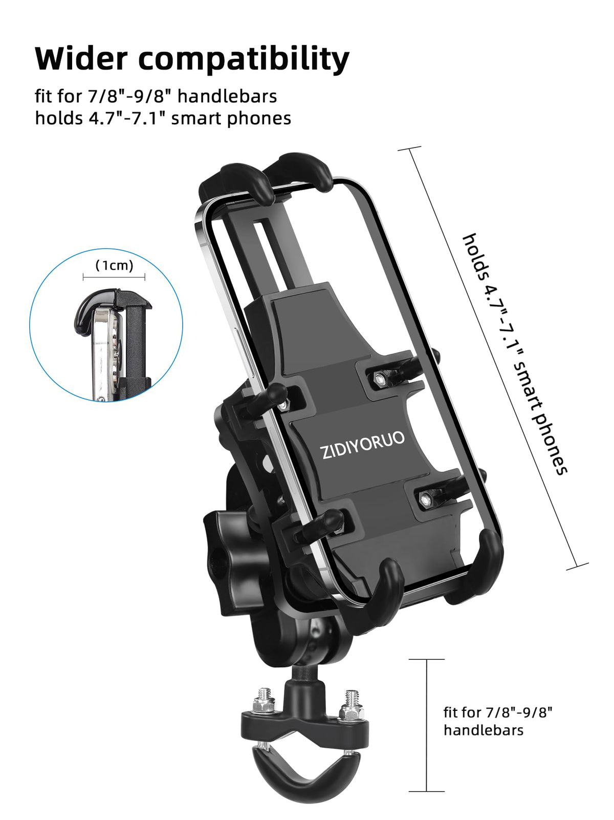ZIDIYORUO installed on a motorcycle handlebar demonstrating stable secure mounting in use
