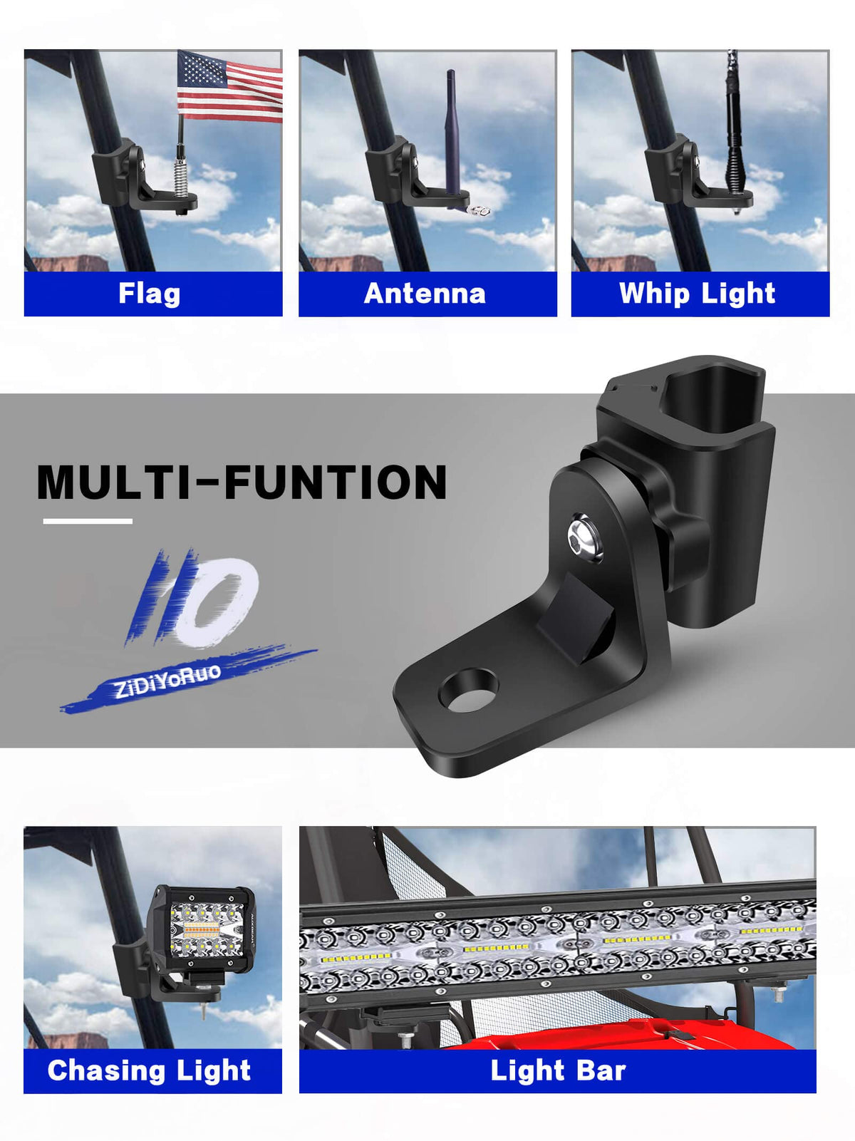 ZIDIYORUO mounted on Polaris Ranger showing real-world placement and improved visibility benefit